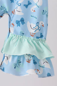 Goose bow embroidery ruffle romper