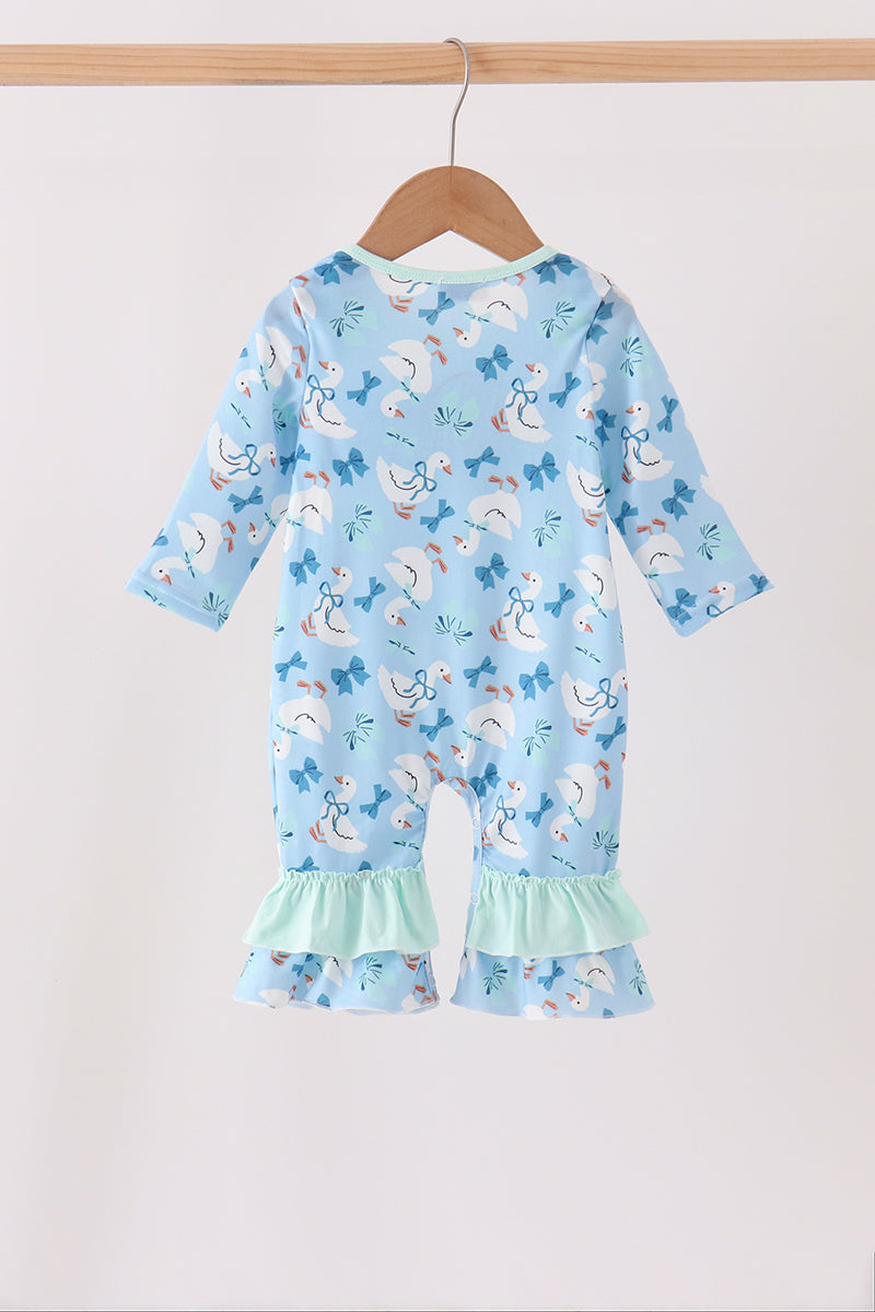Goose bow embroidery ruffle romper
