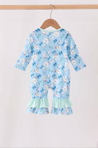 Goose bow embroidery ruffle romper
