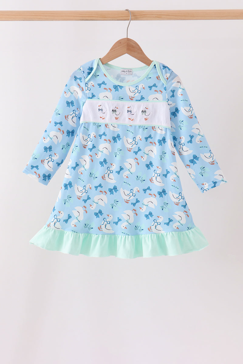 Goose bow embroidery ruffle dress