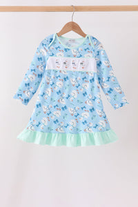 Goose bow embroidery ruffle dress