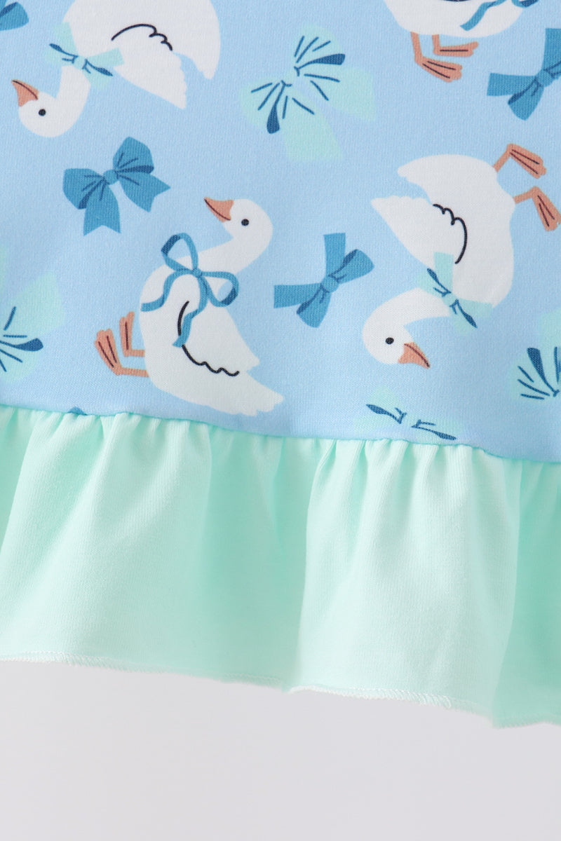 Goose bow embroidery ruffle dress