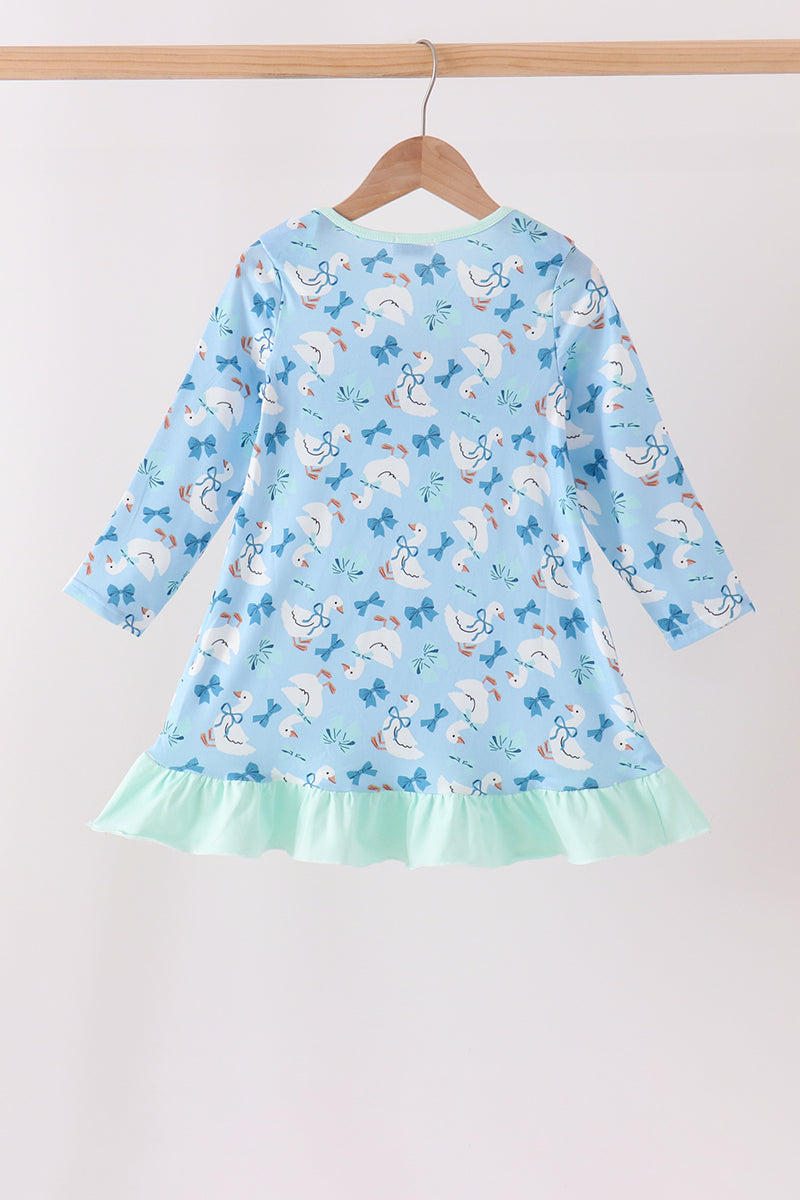 Goose bow embroidery ruffle dress