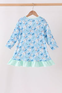 Goose bow embroidery ruffle dress