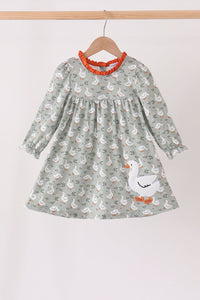 Goose applique ruffle dress
