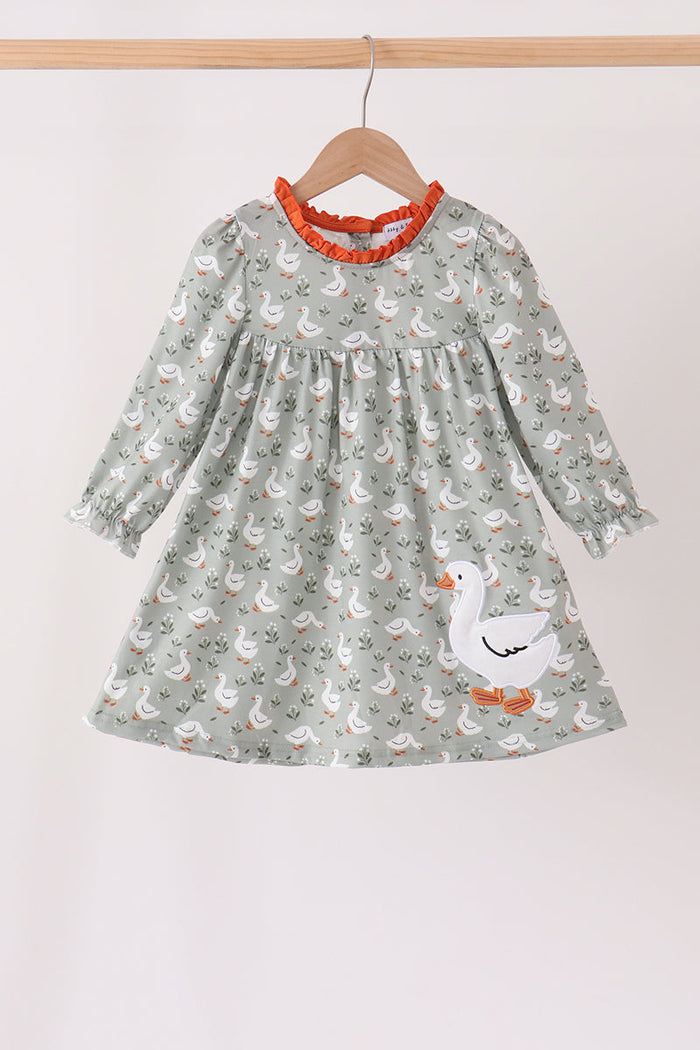 Goose applique ruffle dress