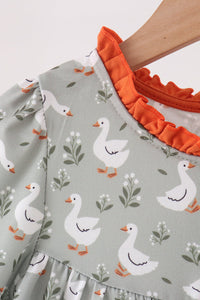 Goose applique ruffle dress