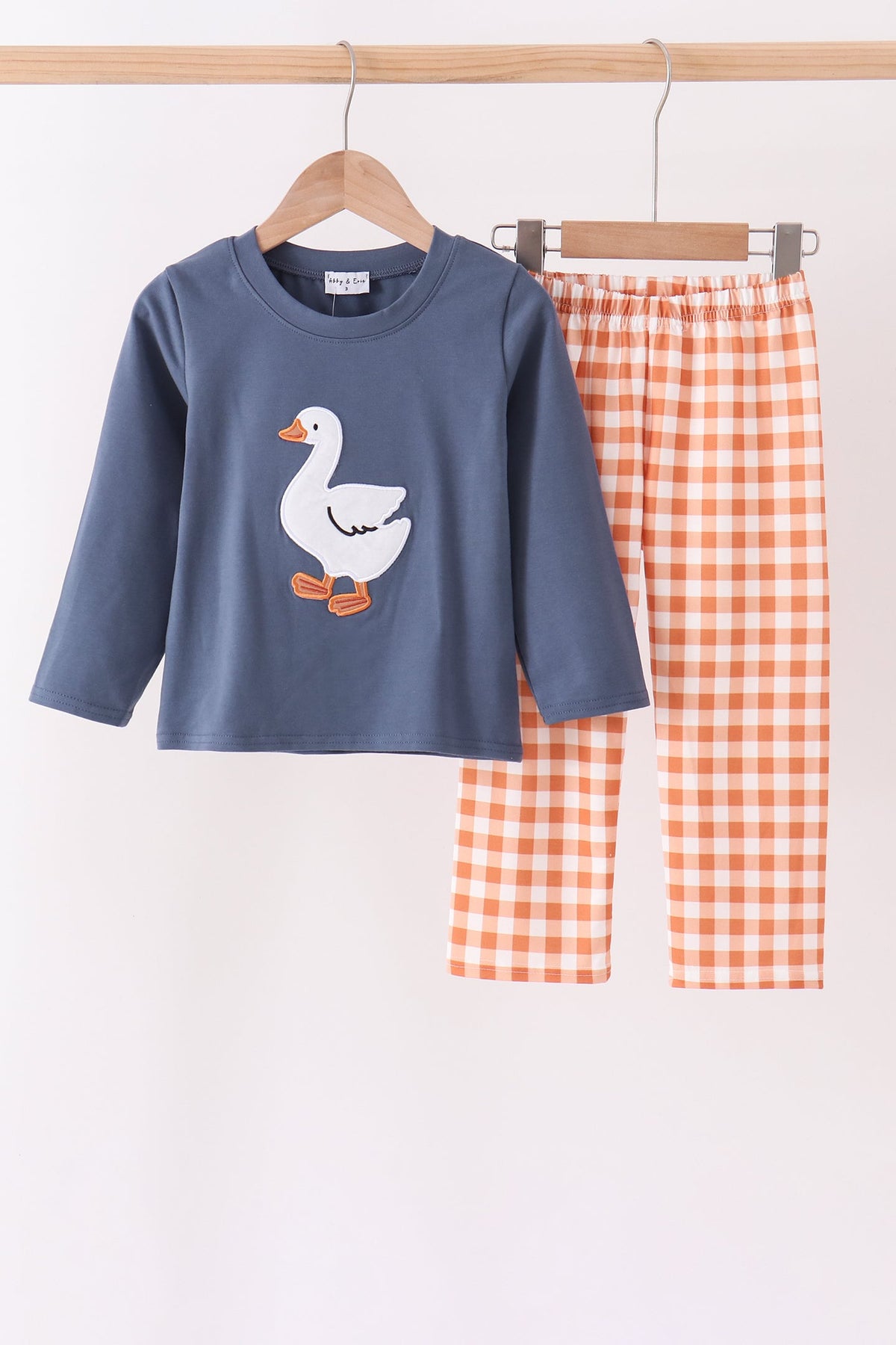 Goose applique gingham pants set