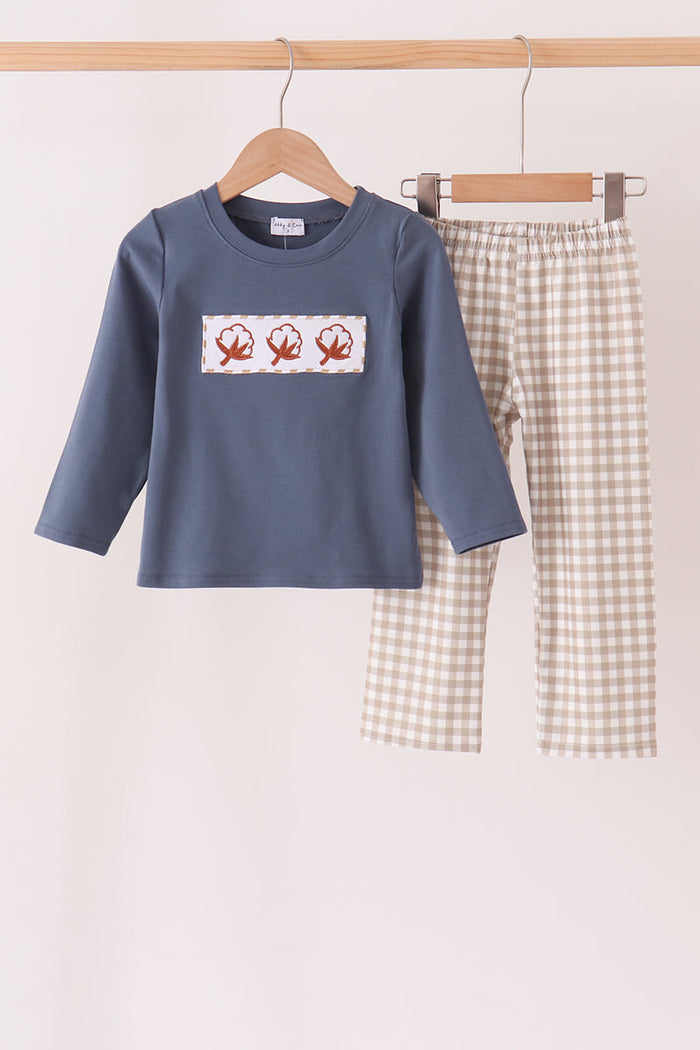 Cotton embroidery gingham pants set