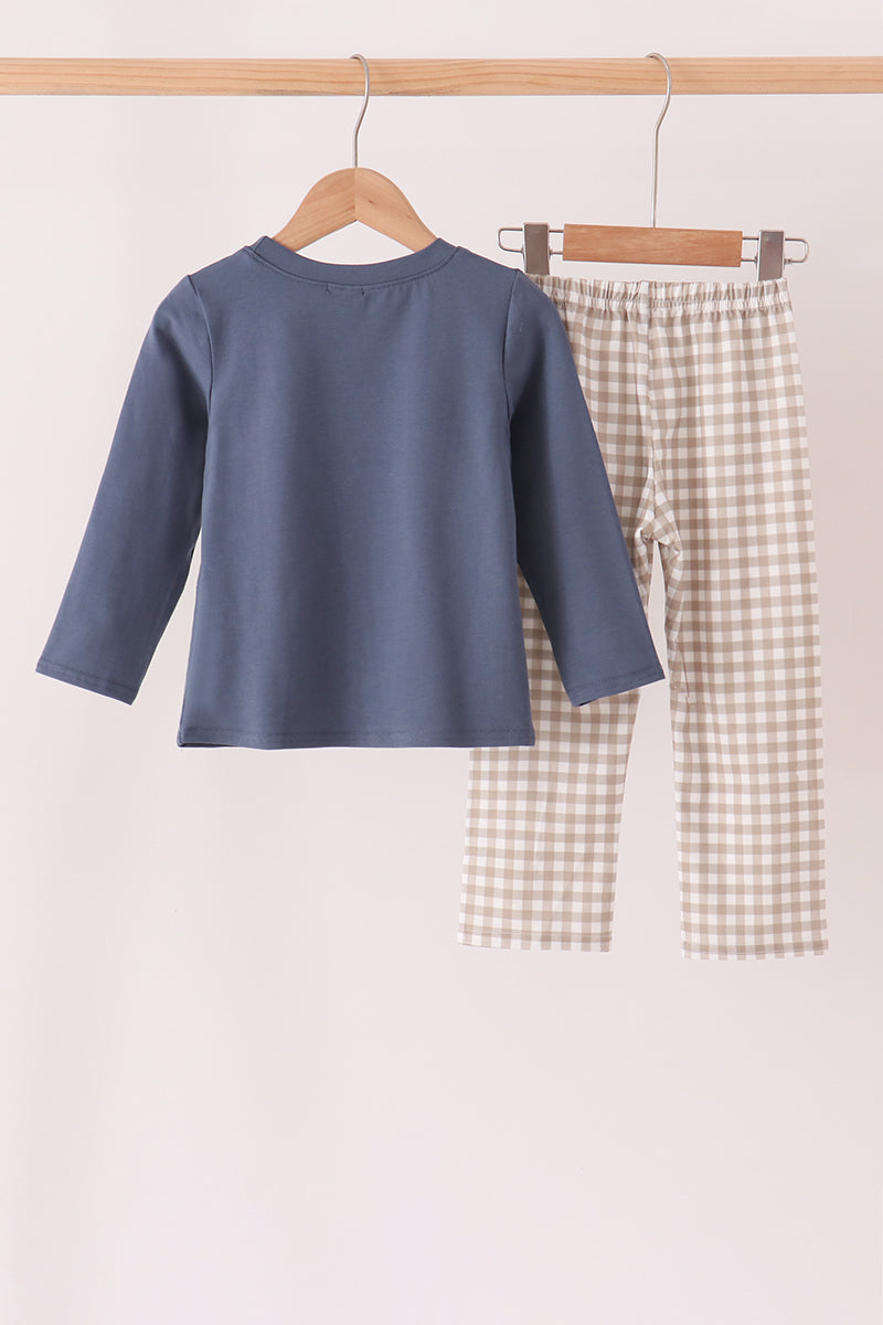 Cotton embroidery gingham pants set