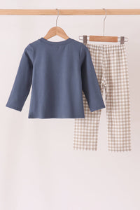 Cotton embroidery gingham pants set
