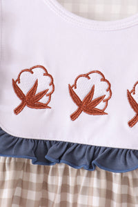 Cotton embroidery gingham ruffle pants set