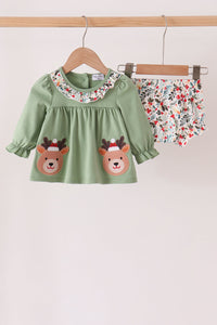 Reindeer Applique Ruffle Bloomer Set