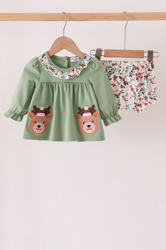 Reindeer Applique Ruffle Bloomer Set