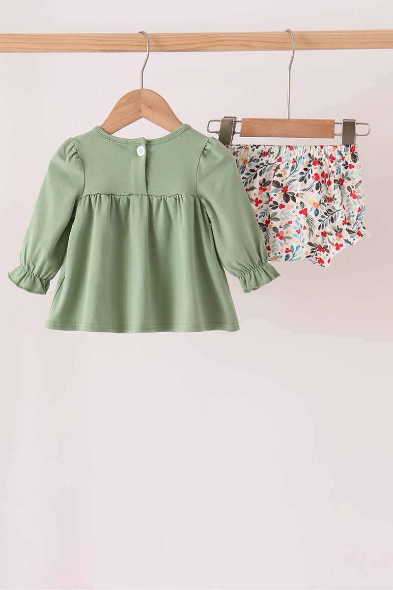 Reindeer Applique Ruffle Bloomer Set