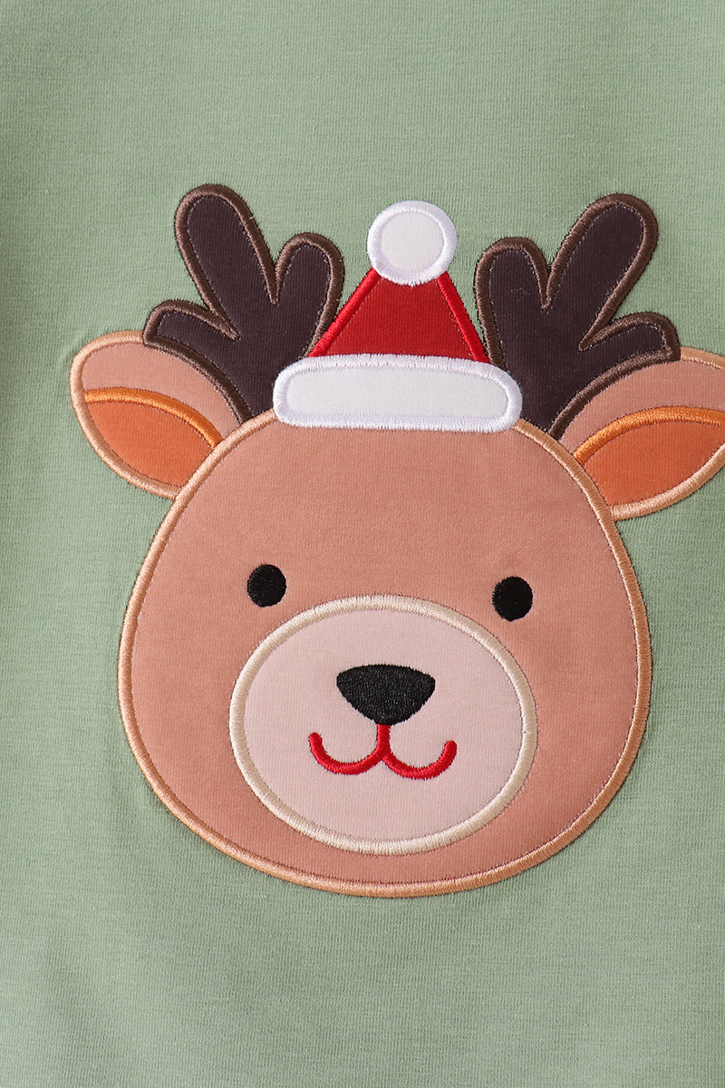 Reindeer Applique Stripe Pants Set