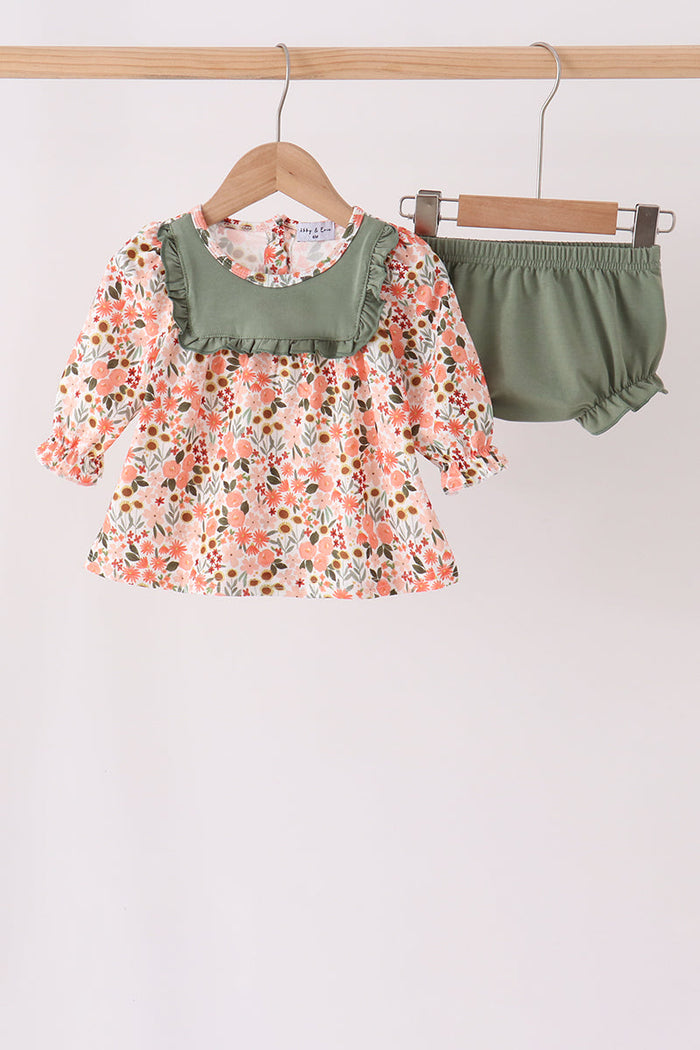 Green floral ruffle bloomer set