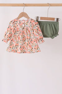 Green floral ruffle bloomer set
