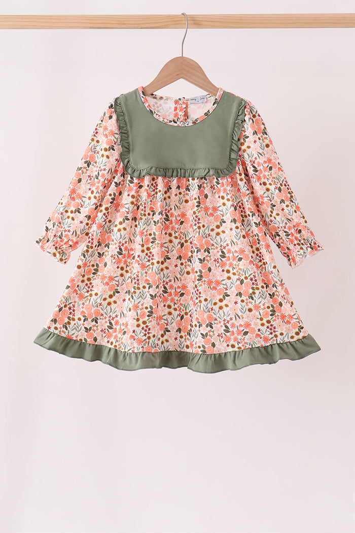 Green Floral Ruffle Dress