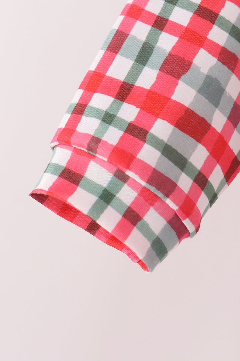 Merry christmas embroidery plaid pants set