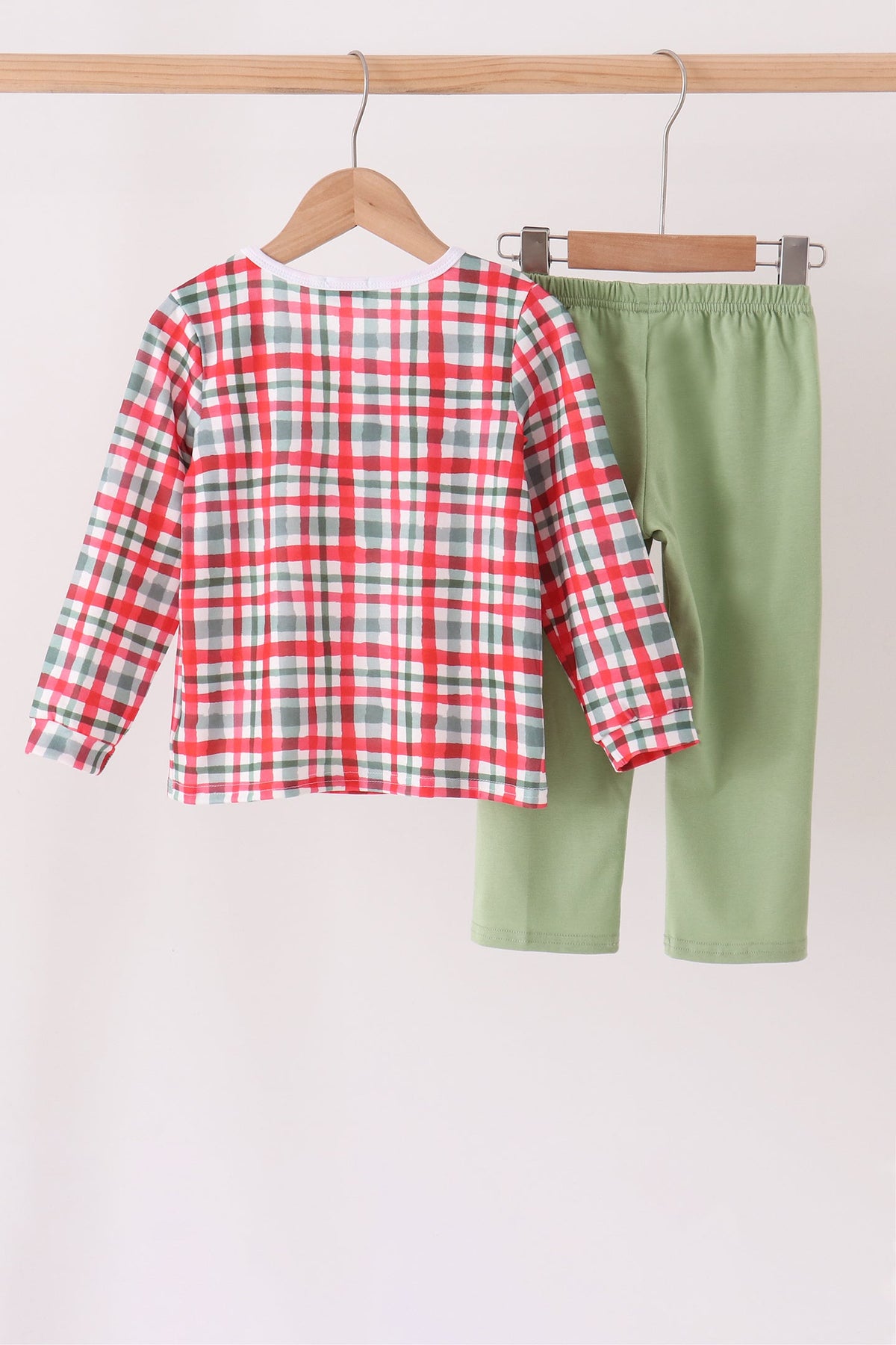 Merry christmas embroidery plaid pants set