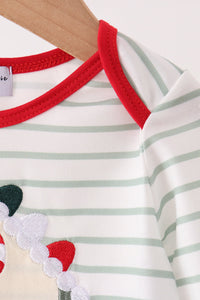 Gingerbread house applique stripe ruffle romper