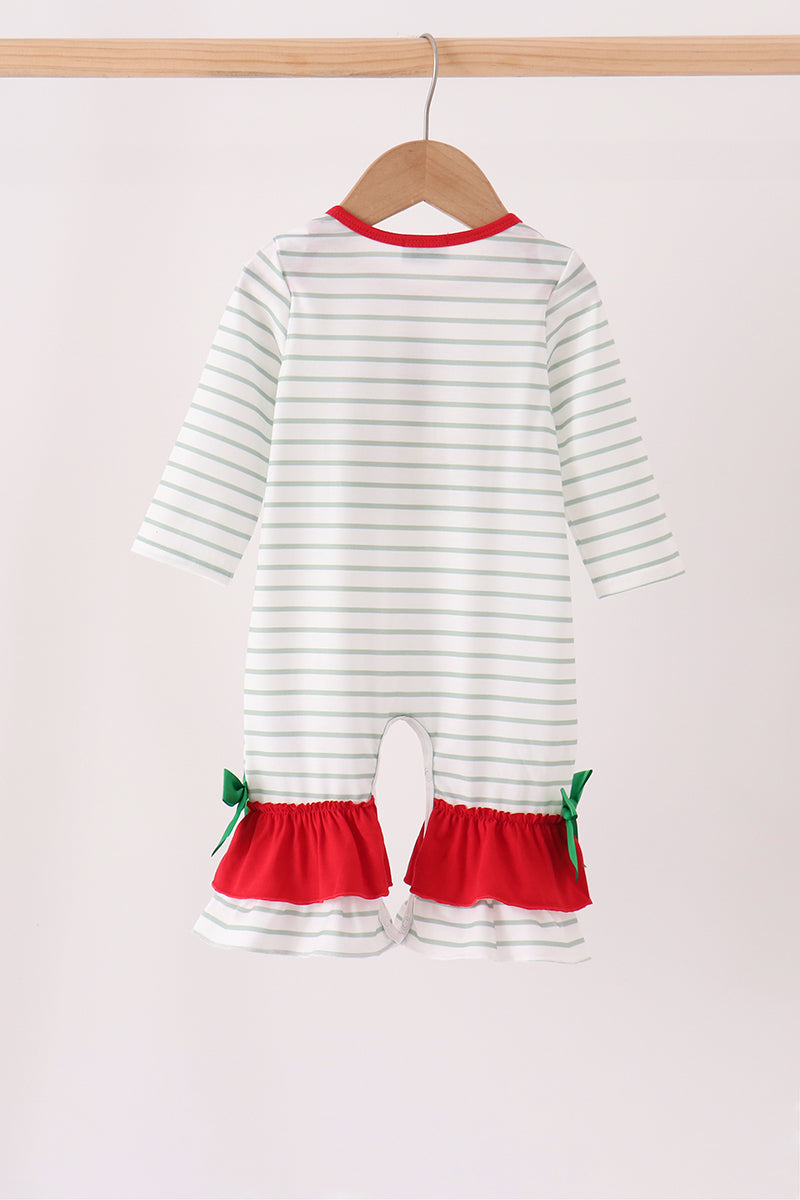 Gingerbread house applique stripe ruffle romper