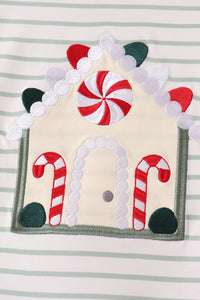 Gingerbread house applique stripe ruffle pants set