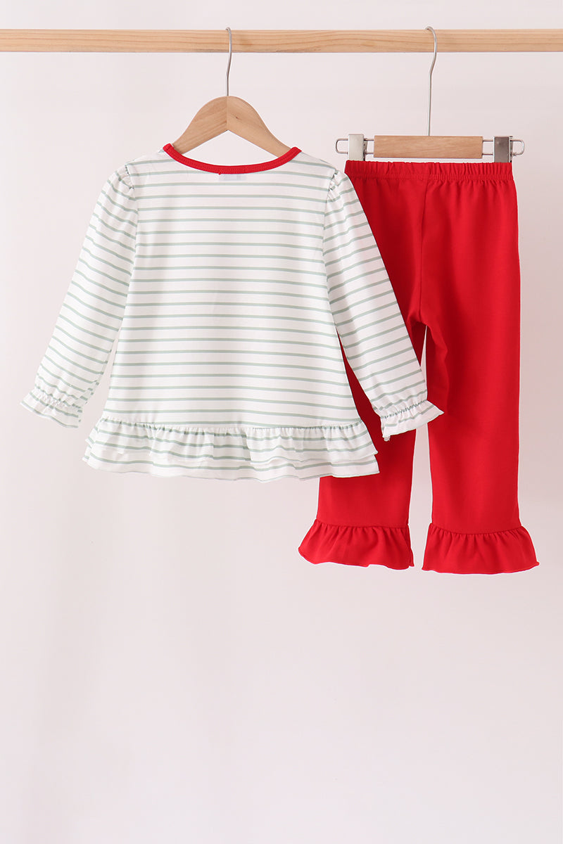 Gingerbread house applique stripe ruffle pants set