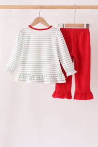 Gingerbread house applique stripe ruffle pants set