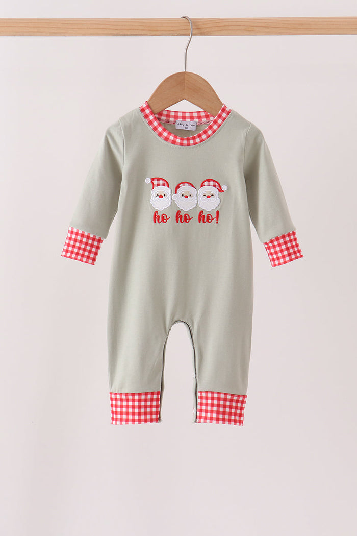 Santa applique gingham romper