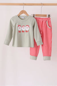 Santa applique gingham pants set