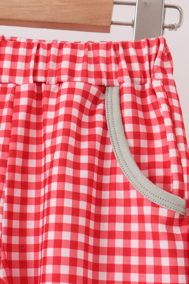 Santa applique gingham pants set