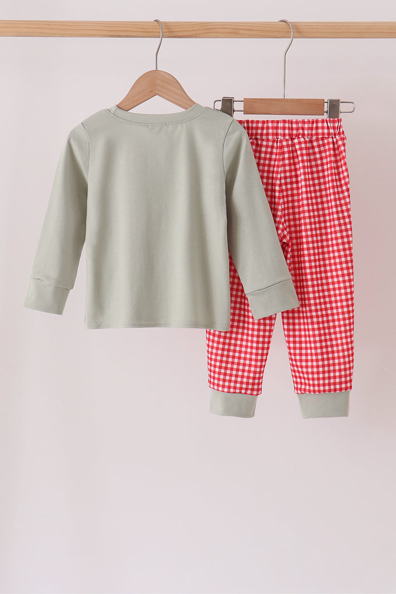 Santa applique gingham pants set