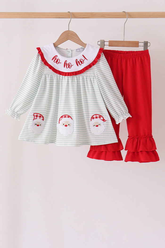 Santa applique gingham ruffle pants set