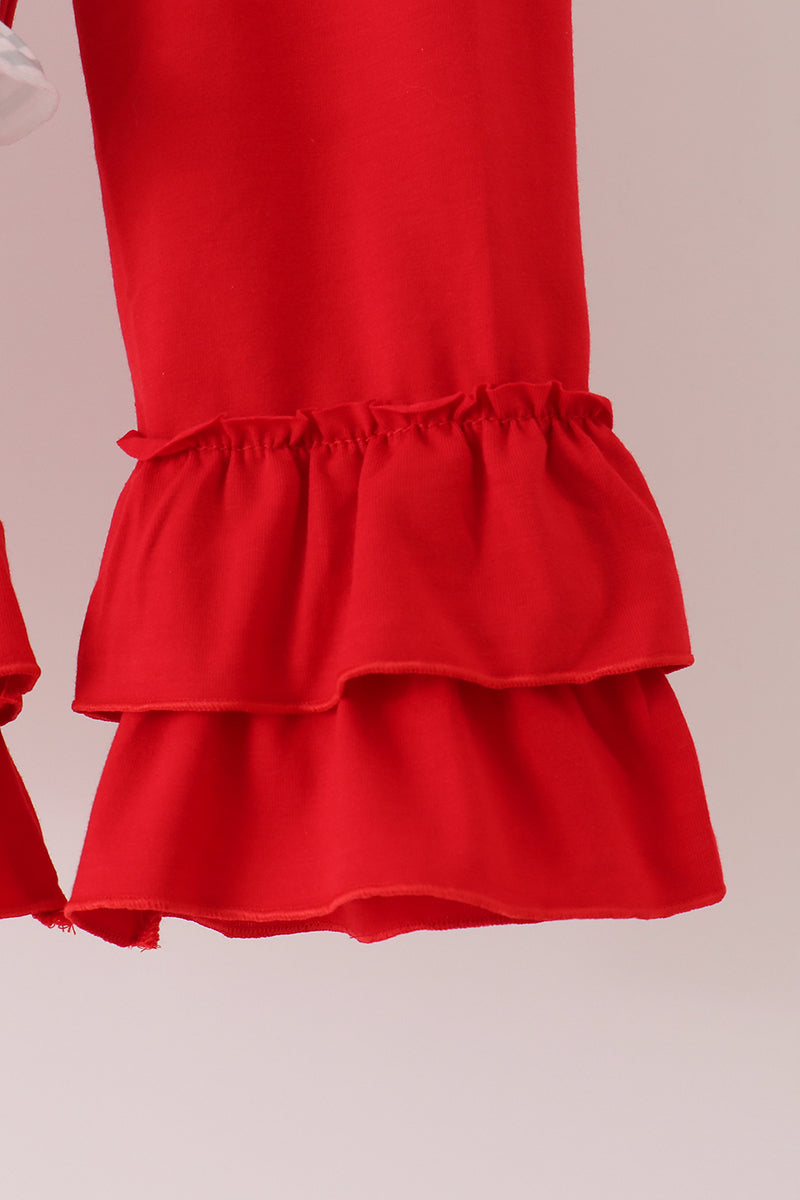 Santa applique gingham ruffle pants set