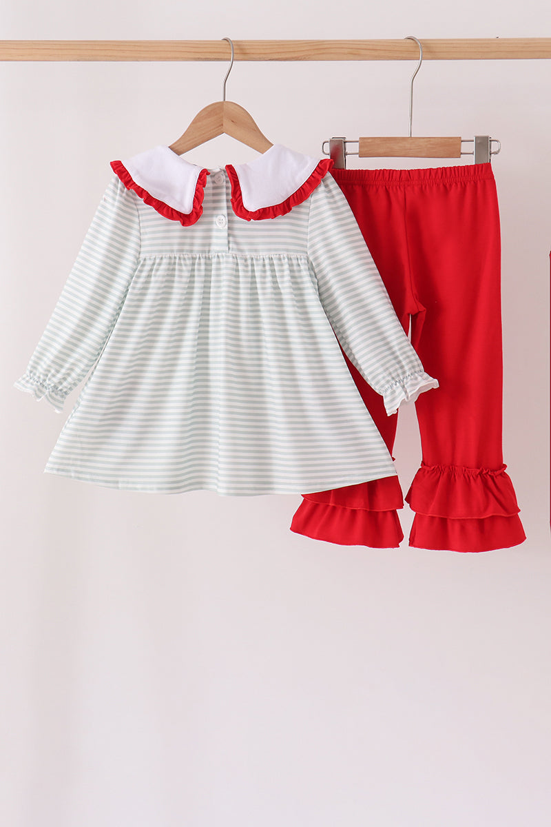 Santa applique gingham ruffle pants set