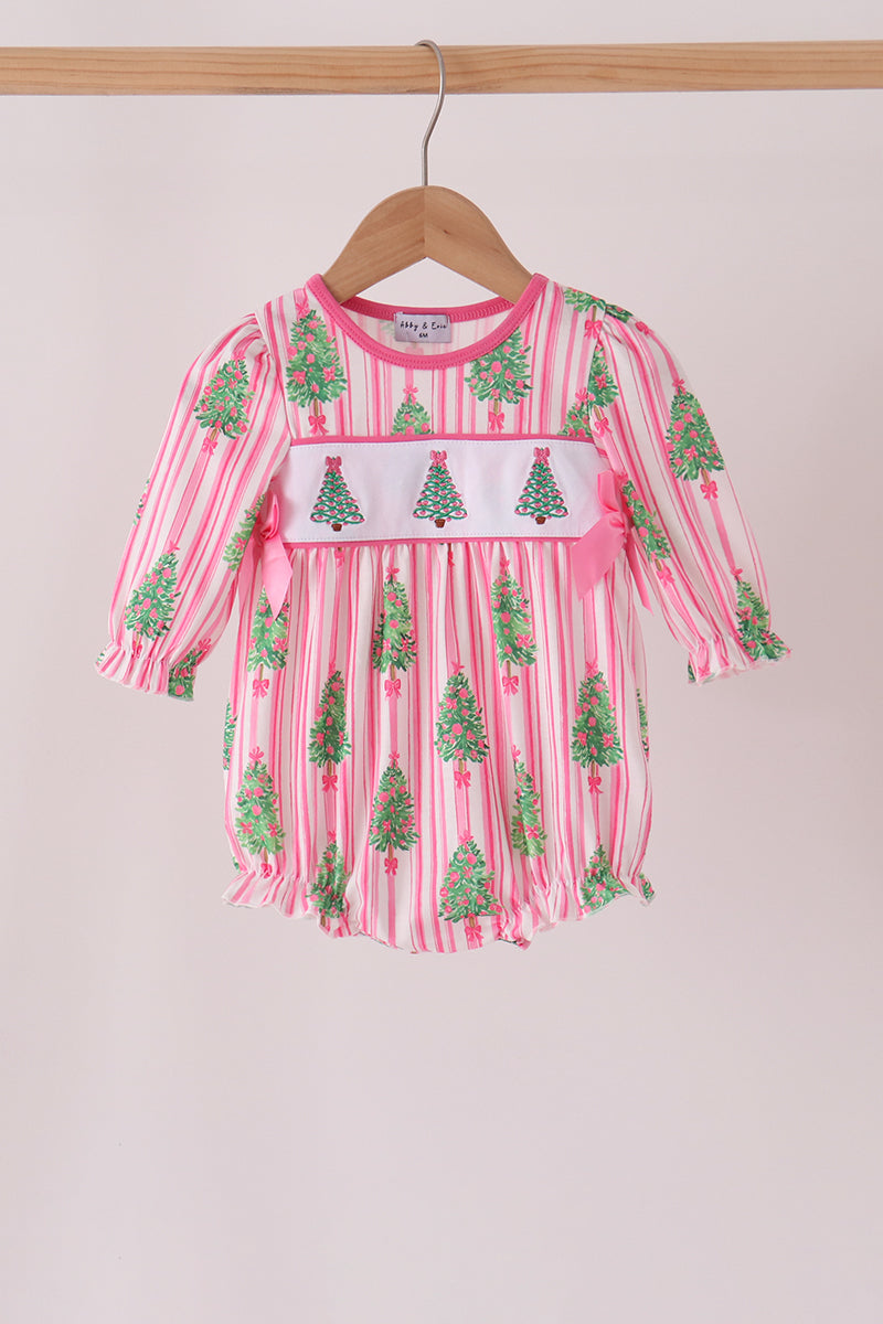 Christmas tree embroidery stripe bow bubble