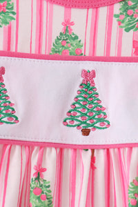 Christmas tree embroidery stripe bow bubble