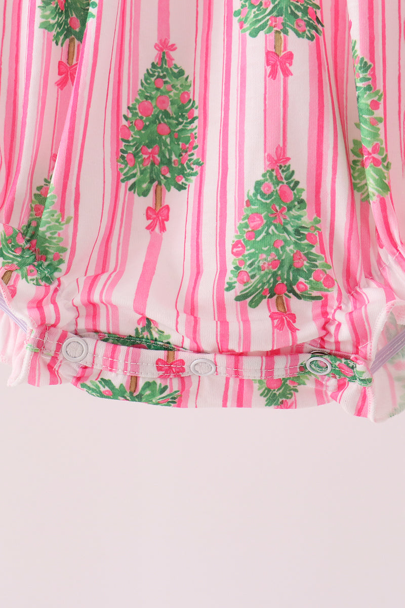 Christmas tree embroidery stripe bow bubble