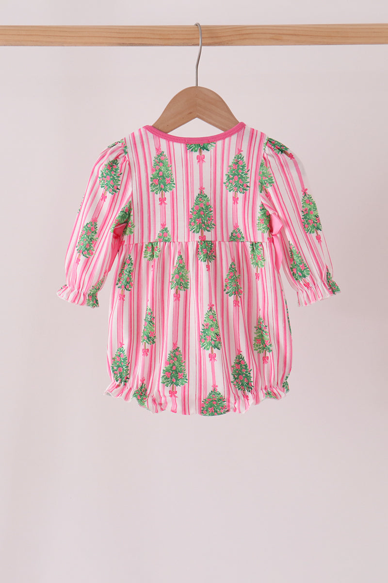Christmas tree embroidery stripe bow bubble