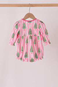 Christmas tree embroidery stripe bow bubble