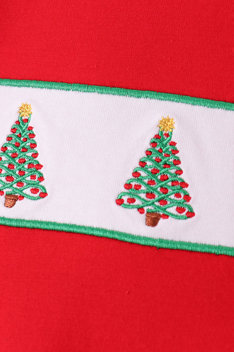 Christmas Tree Embroidery Stripe Pants Set