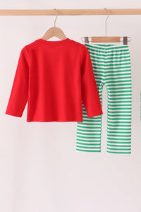 Christmas Tree Embroidery Stripe Pants Set