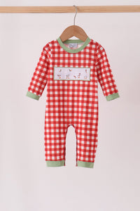 Goose embroidery gingham romper