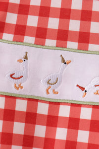 Goose embroidery gingham romper