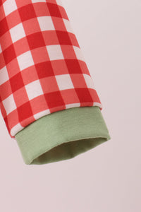 Goose embroidery gingham romper