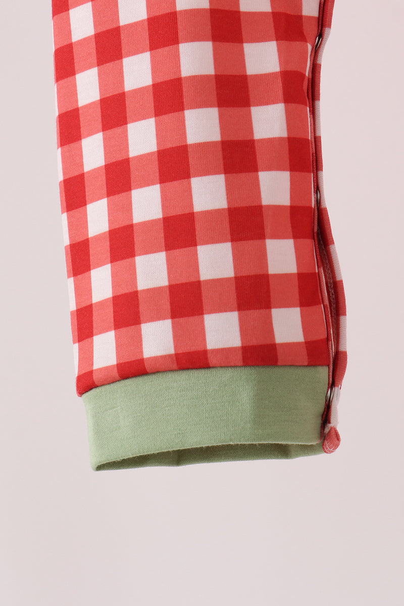 Goose embroidery gingham romper