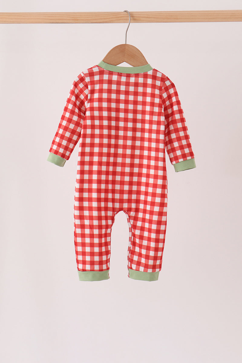 Goose embroidery gingham romper