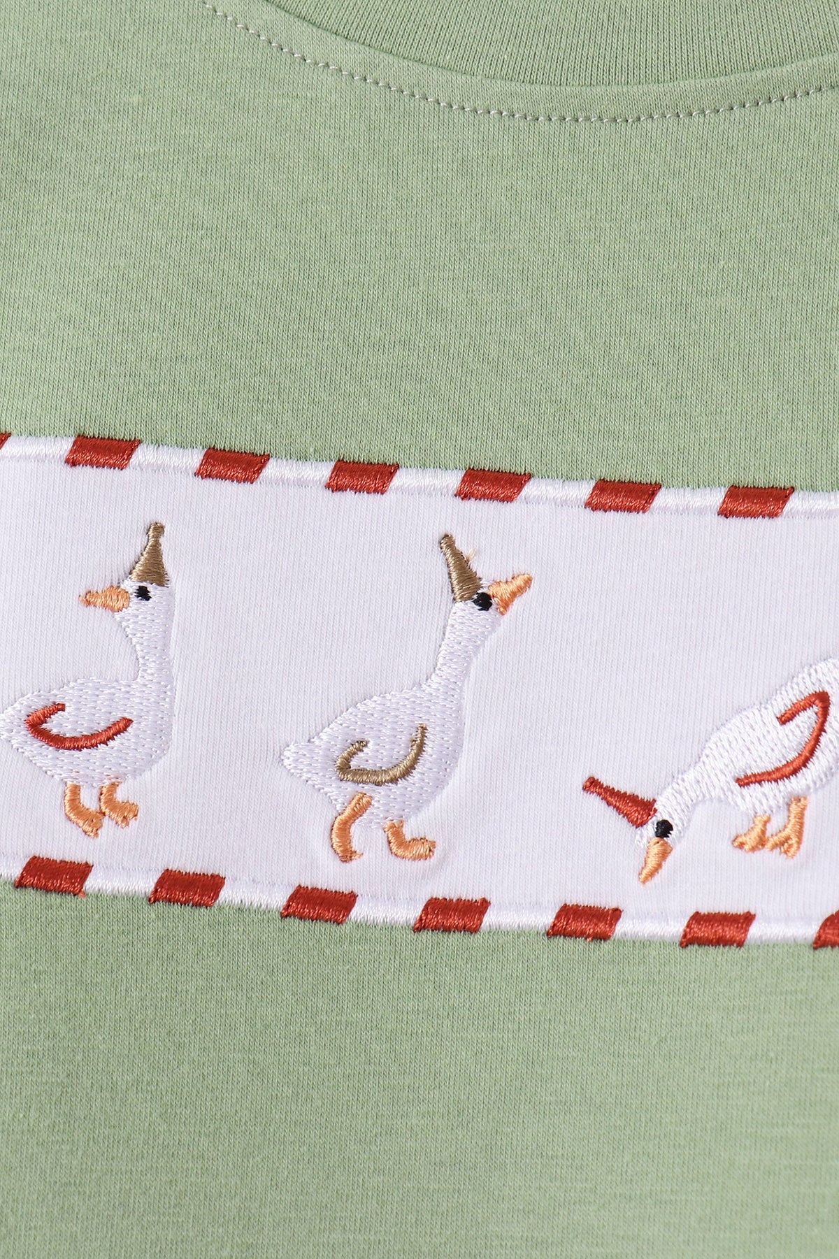 Goose embroidery gingham pants set